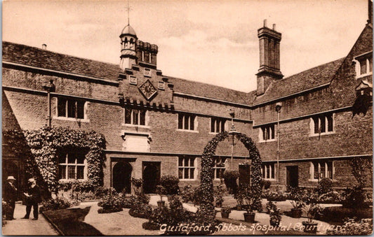 Vintage Postcard Abbots Hospital Courtyard Guildford England Unposted