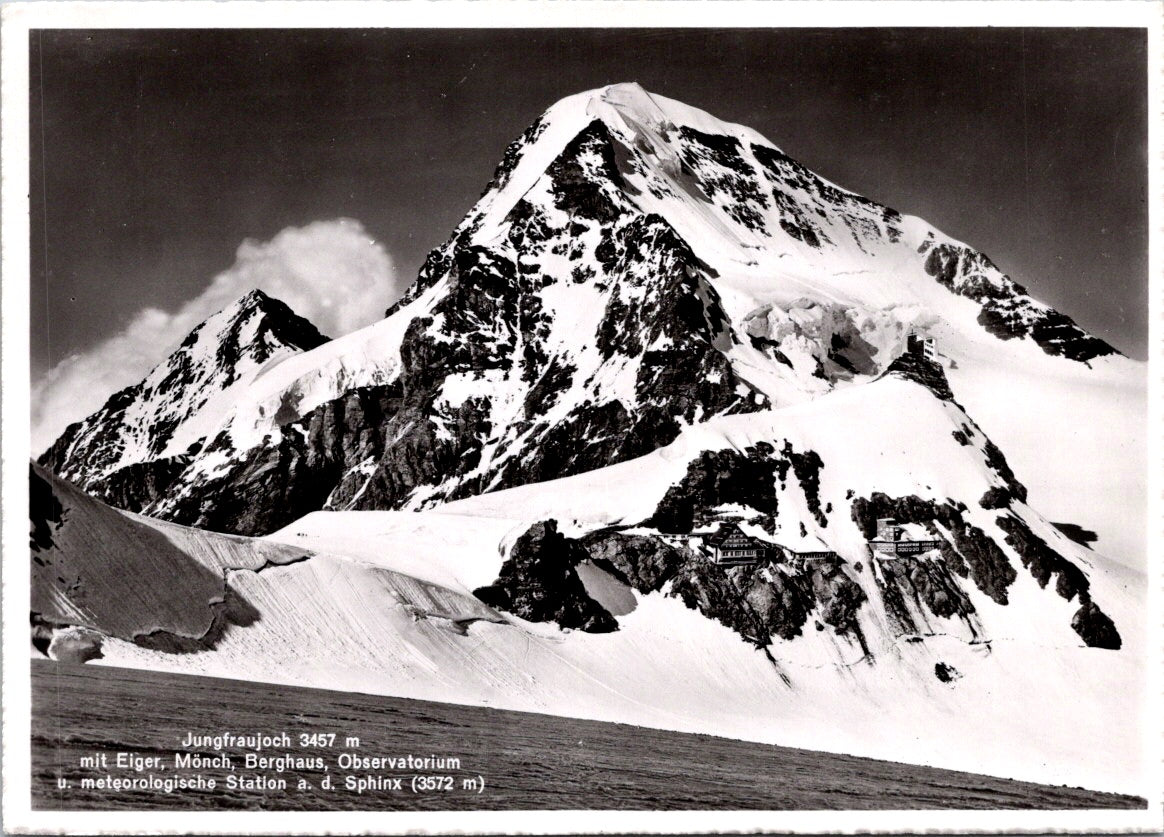 Vintage Postcard With Eiger Monch Berghaus Observatorium Switzerland Unposted