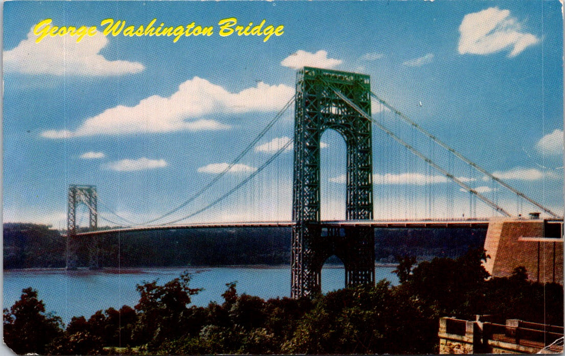 Vintage Postcard George Washington Bridge And Hudson River Posted 1958