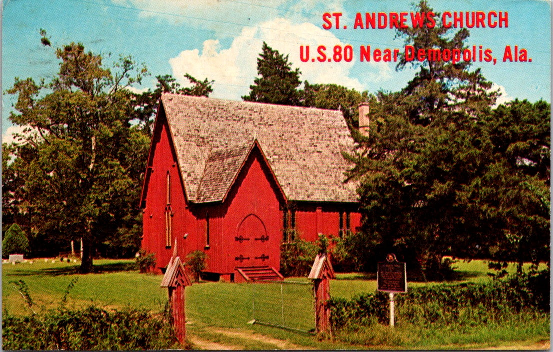 Vintage Postcard Saint Andrews Church Prairieville Alabama Posted 1971