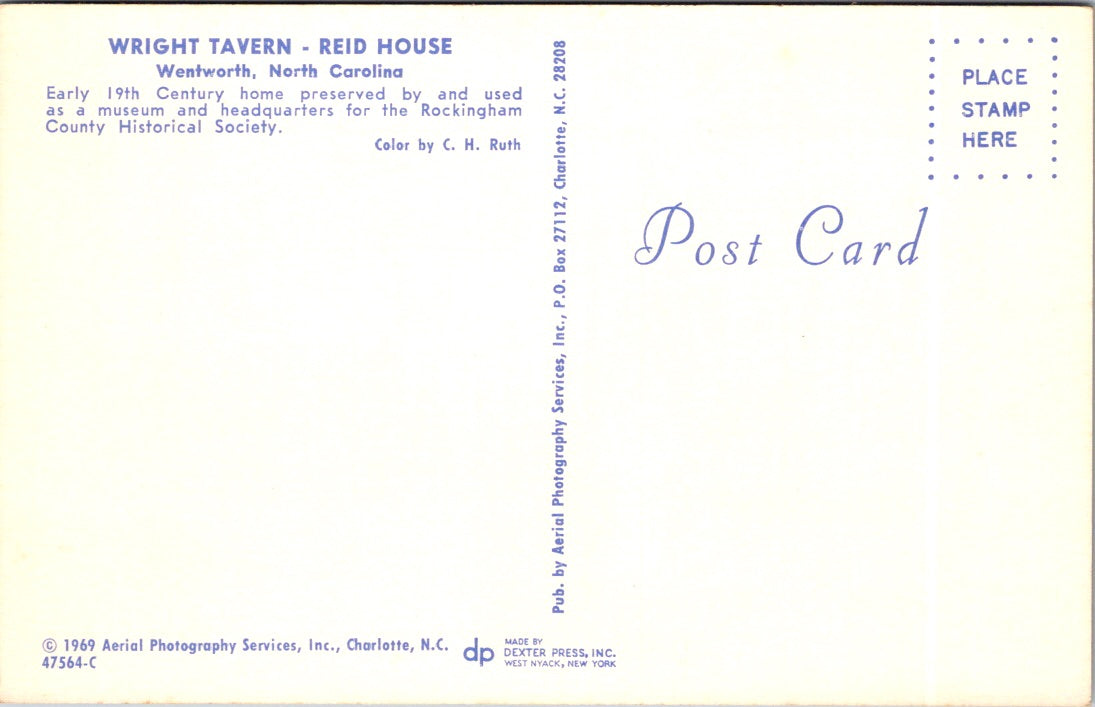 Vintage Postcard Wright Tavern Reid House Inn Wentworth North Carolina Unposted