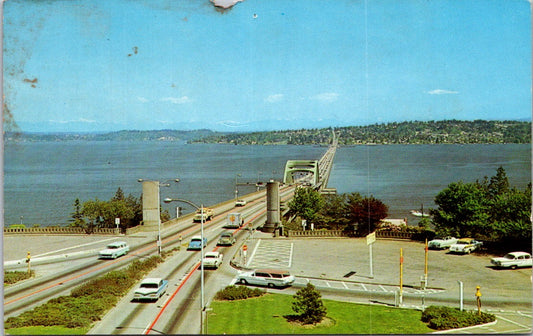 Vintage Postcard Lake Washington Floating Bridge Lacey V. Murrow Seattle Posted