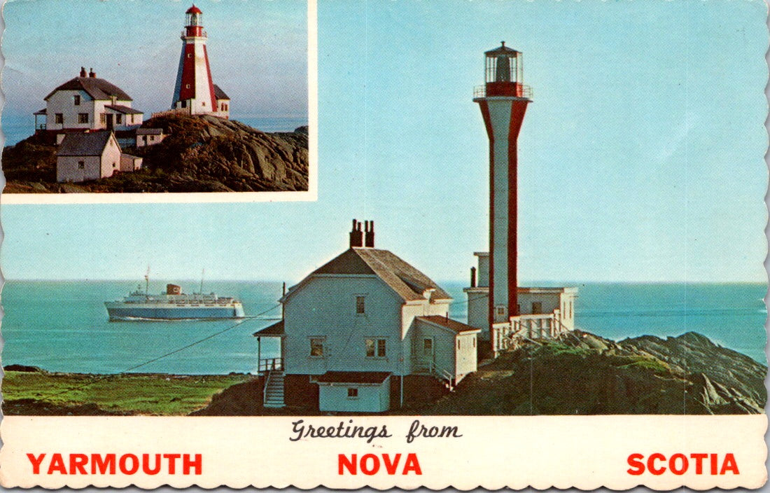 Vintage Postcard The Old And New Yarmouth Light Cape Forchu Nova Scotia Posted