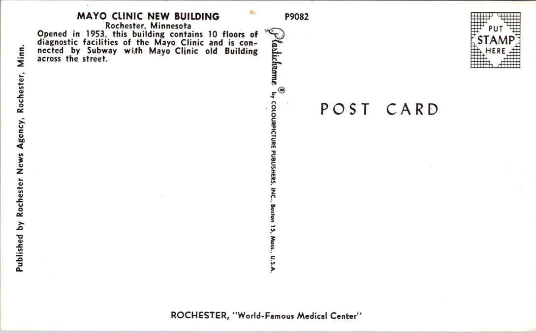 Vintage Postcard Mayo Clinic New Building 1953 Rochester Minnesota Unposted