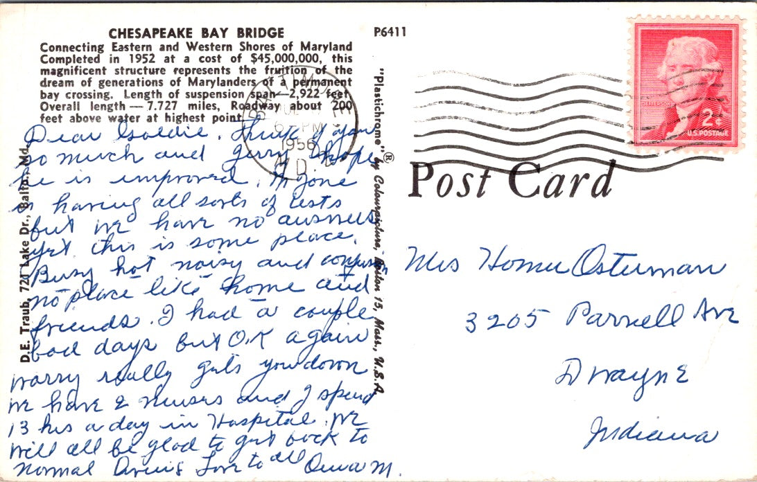 Vintage Postcard Chesapeake Bay BridgeMaryland United States Posted 1956