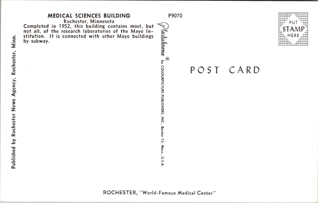 Vintage Postcard Medical Sciences Building Rochester Minnesota Unposted