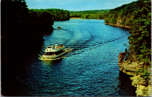 Vintage Postcard View Looking Up Wisconsin's River Showing Chimney Rock Posted