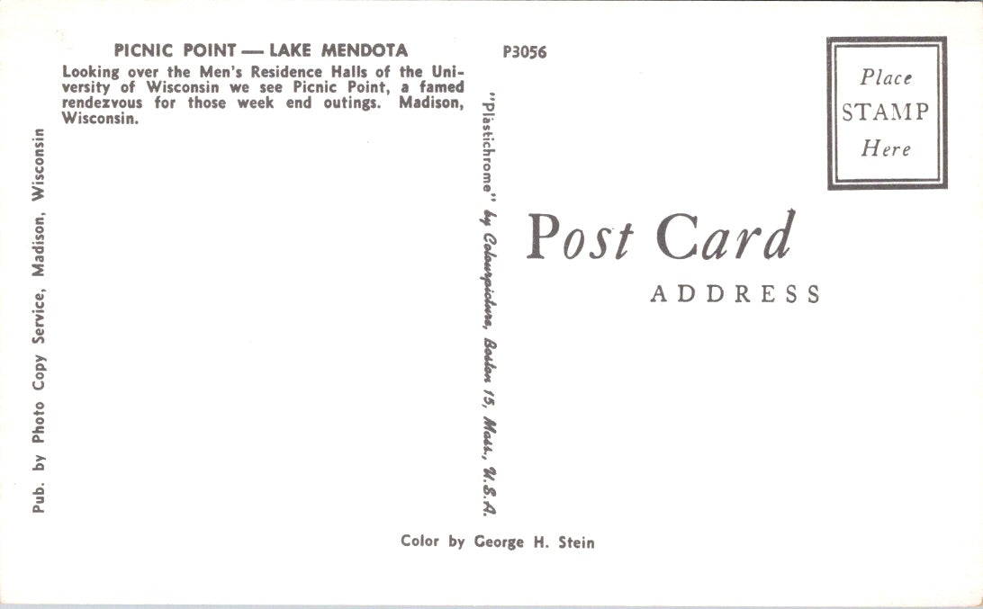 Vintage Postcard Picnic Point Lake Mendota Madison Wisconsin Unposted