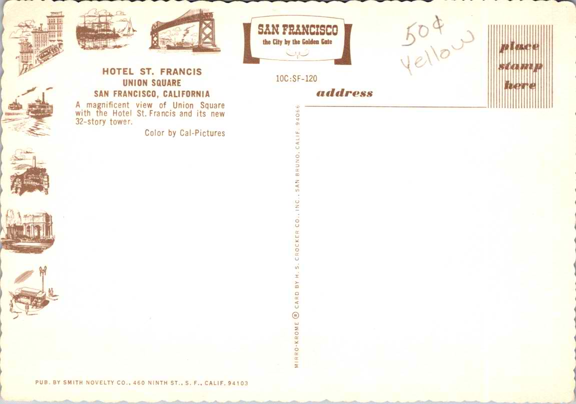 Vintage Postcard Hotel Saint Francis Union Square San Francisco California