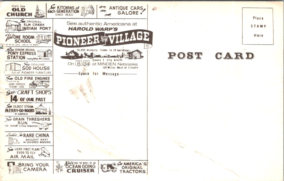 Vintage Postcard The Pioneer Village Minden Nebraska United States Unposted