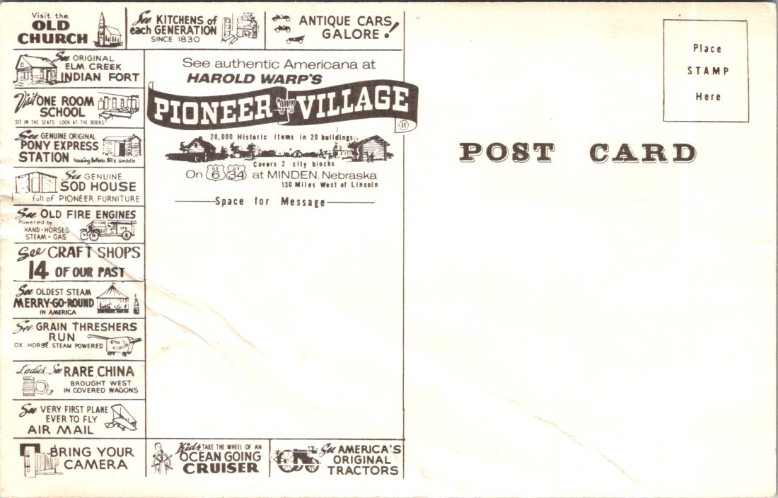 Vintage Postcard Pioneer Village Minden Nebraska United States Unposted