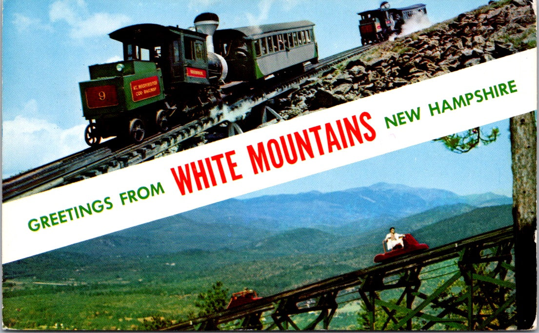 Vintage Postcard Cog Railway Trains Skyline Mount Washington New Hampshire