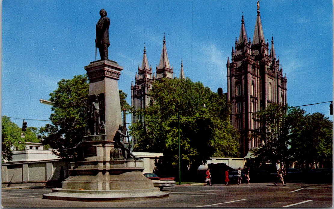 Vintage Postcard Brigham Young Monument Salt Lake City Utah Mormon Temple