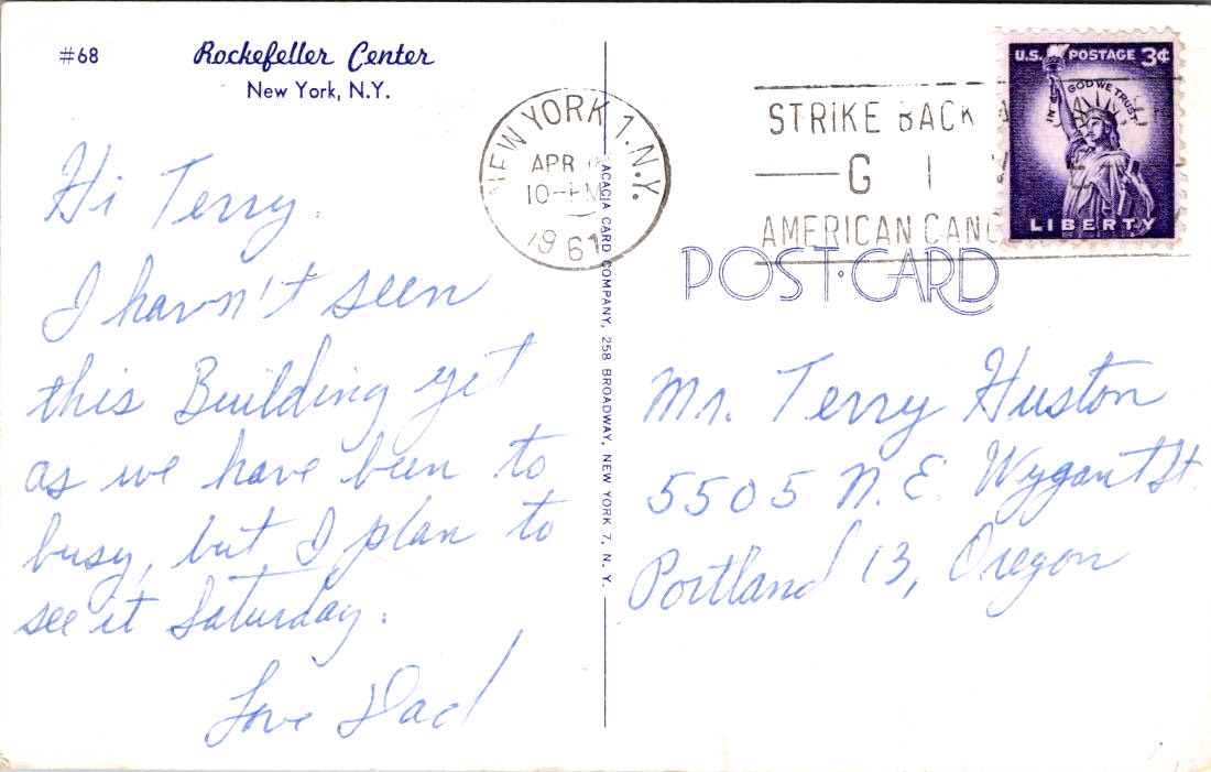 Vintage Postcard Rockefeller Center New York New York Posted 1961 US 3 Cents