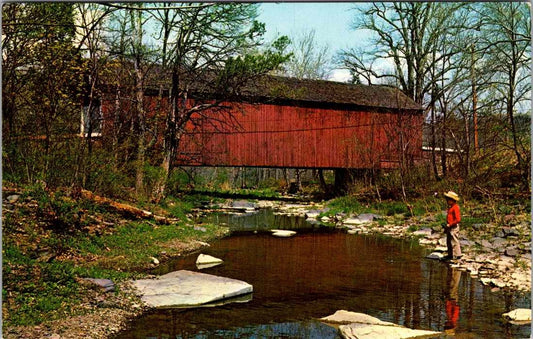 Vintage Postcard Cabin Run Covered Bridge Buck County Pennsylvania Unposted