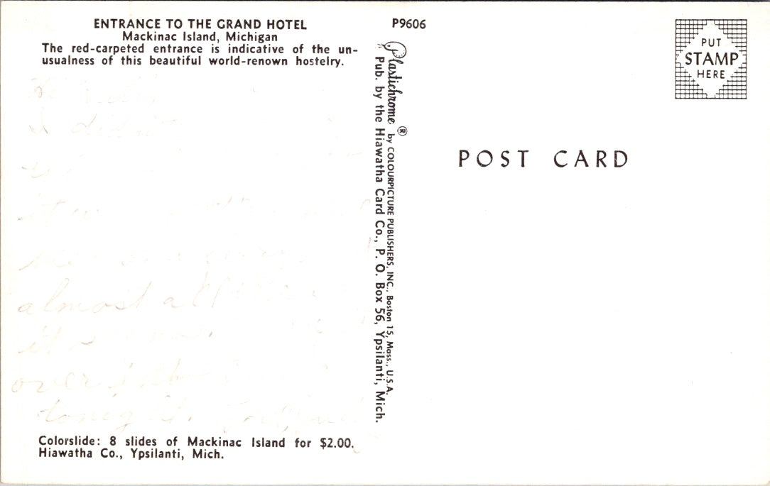 Vintage Postcard Entrance To The Grand Hotel Mackinac Island Michigan Unposted