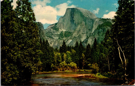 Vintage Postcard Half Dome And Merced River Yosemite National Park California