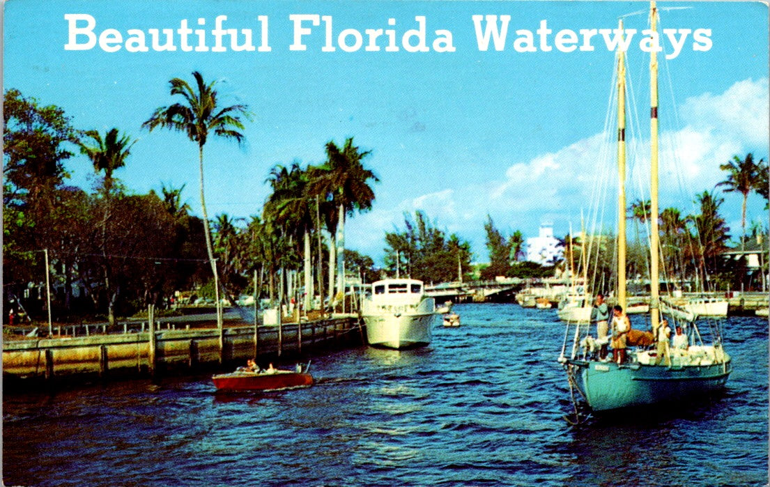 Vintage Postcard Boats Along Winding Waterways Florida Posted 1976