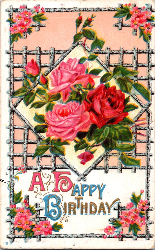 Vintage Postcard Roses A Happy Birthday Greetings Posted US One Cent