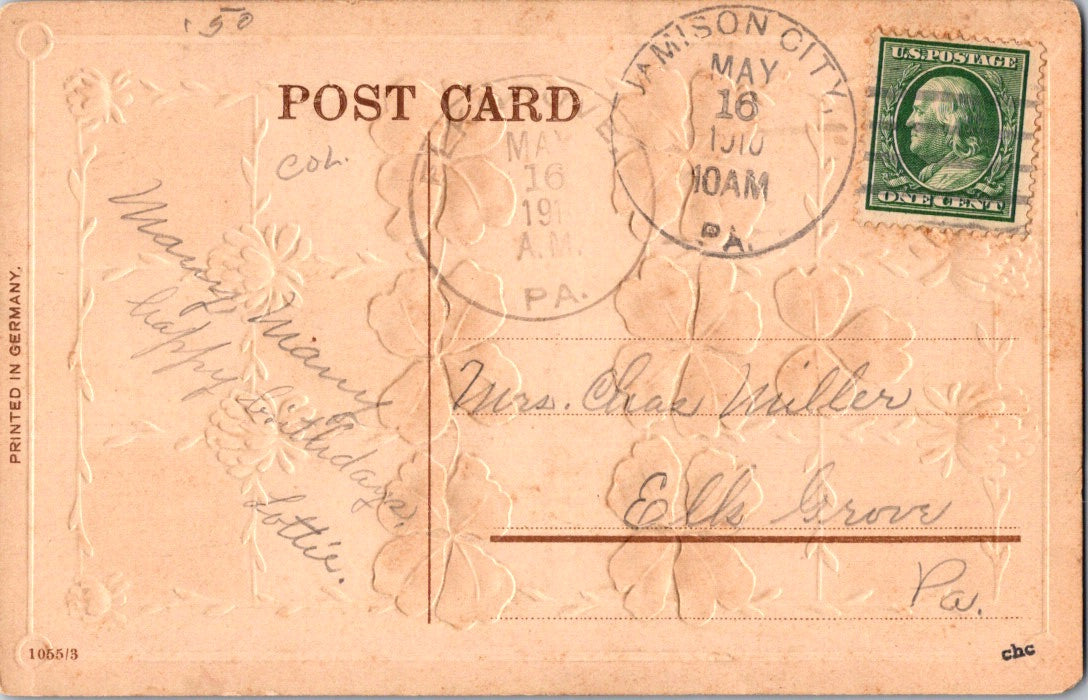 Vintage Postcard Birthday Greetings Posted 1910 US Postage One Cent