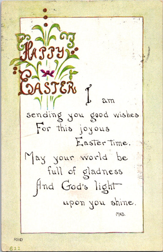 Vintage Postcard Good Wishes For A Happy And Joyous Easter Posted 1921