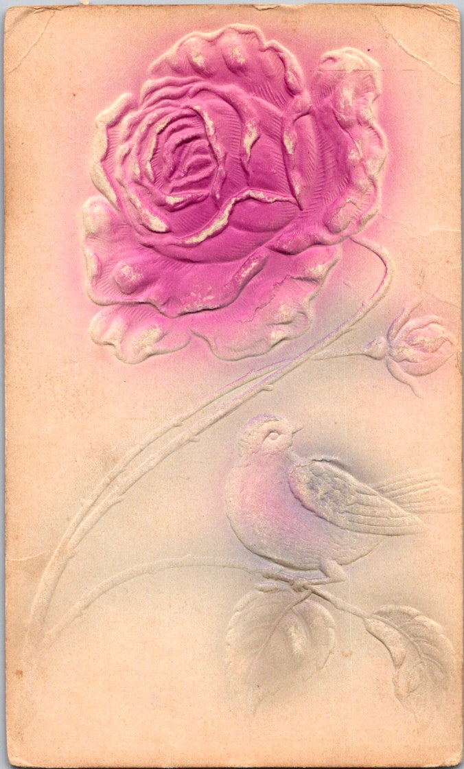 Vintage Postcard Pink Rose Embossed Posted 1910 Us Postage One Cent