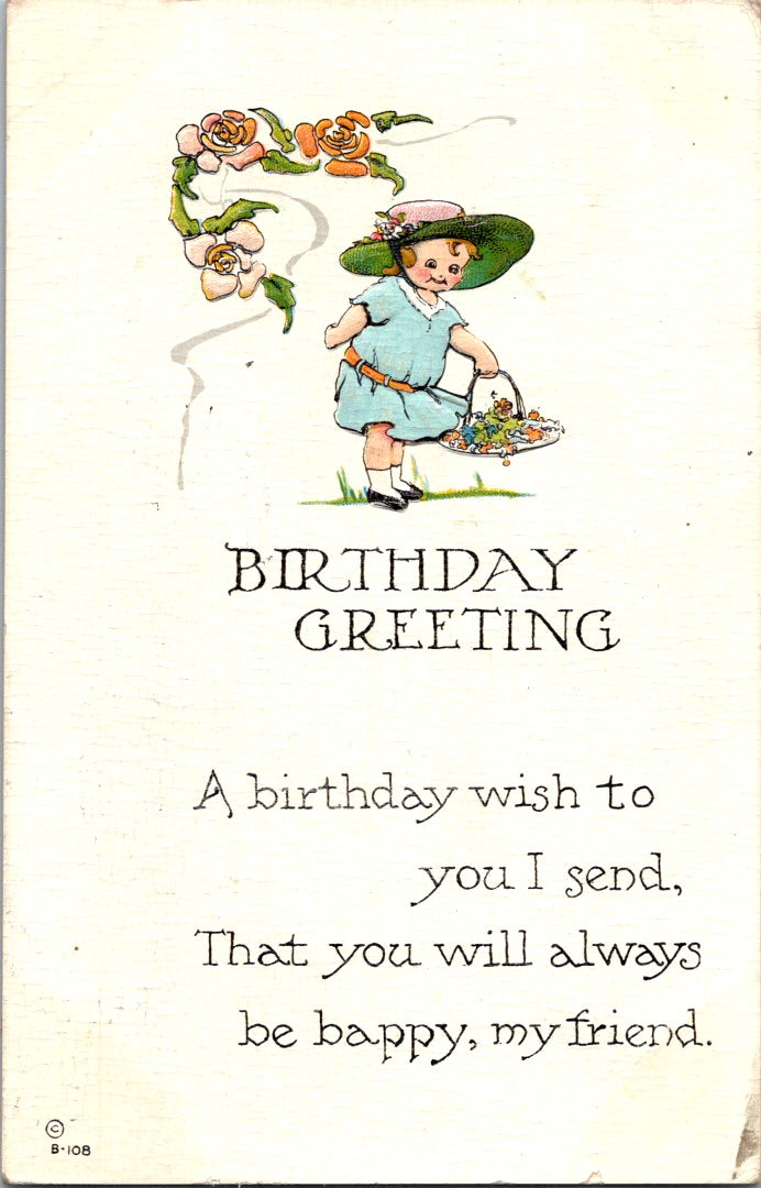 Vintage Postcard Birthday Greetings To A Friend Posted 1916 US One Cent