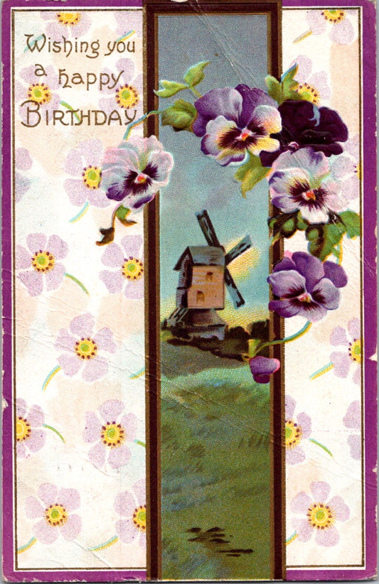 Vintage Postcard Flowers Wishing You A Happy Birthday Posted 1913 US One Cent