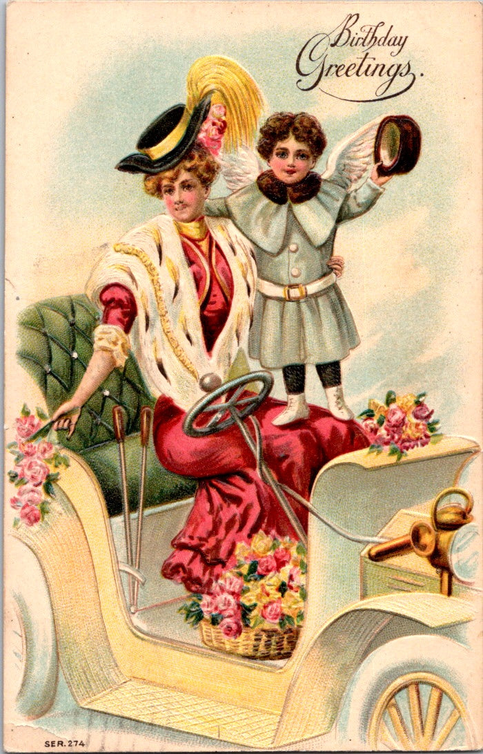 Vintage Postcard Mom And Son Birthday Greetings Posted 1908 US Postage One Cent