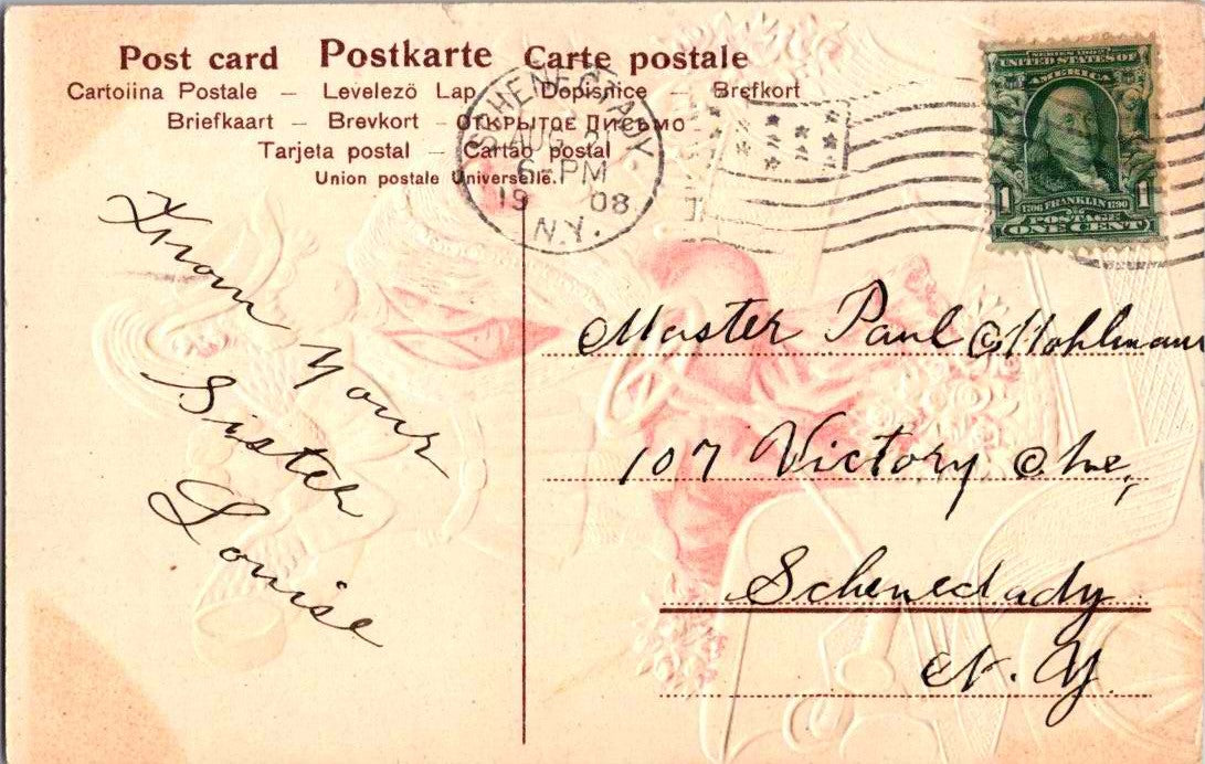 Vintage Postcard Mom And Son Birthday Greetings Posted 1908 US Postage One Cent