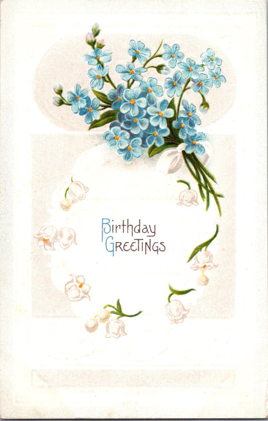 Vintage Postcard Blue Flowers Birthday Greetings Posted 1914 US One Cent