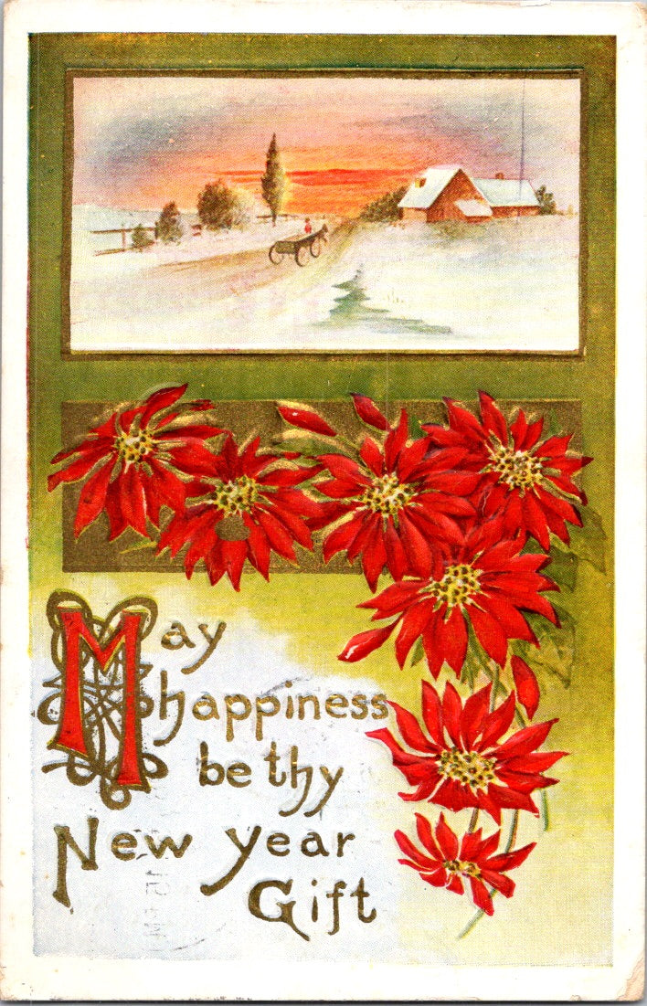 Vintage Postcard May Happiness Be Thy New Year Gift Posted 1909 US One Cent