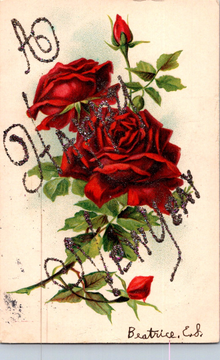 Vintage Postcard Red Roses A Happy New Year Posted 1907 US Postage One Cent