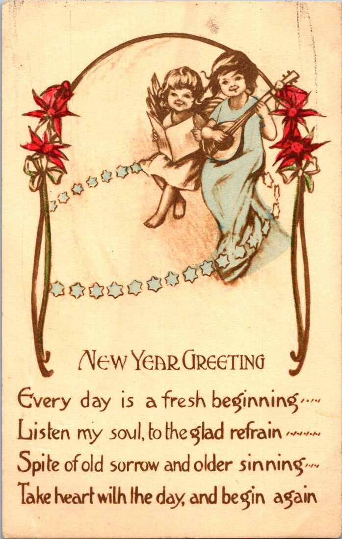 Vintage Postcard Happy New Year Greetings Posted 1915 US Postage One Cent