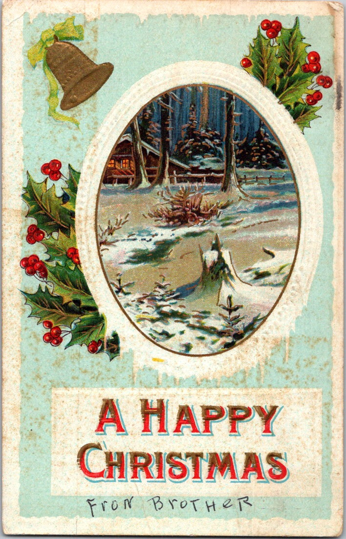 Vintage Postcard A Happy Christmas Seasons Greetings From Brother Unposted