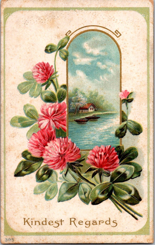 Vintage Postcard Flowers Kindest Regards Greetings Posted 1910 US One Cent