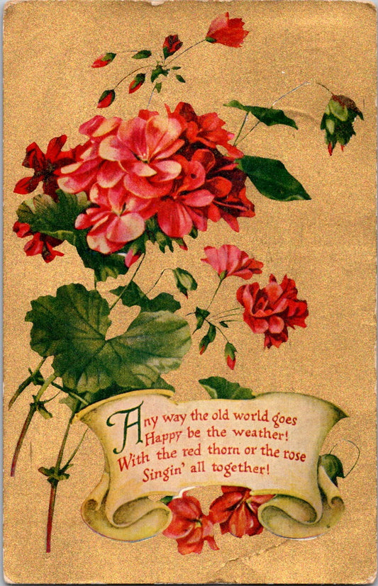 Vintage Postcard Flowers Happy World Posted US Postage One Cent