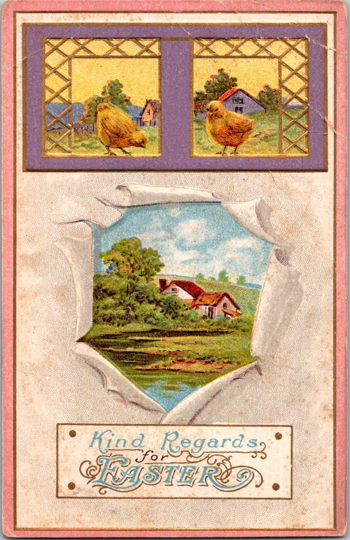 Vintage Postcard Kind Regards For Easter Posted 1917 US Postage One Cent