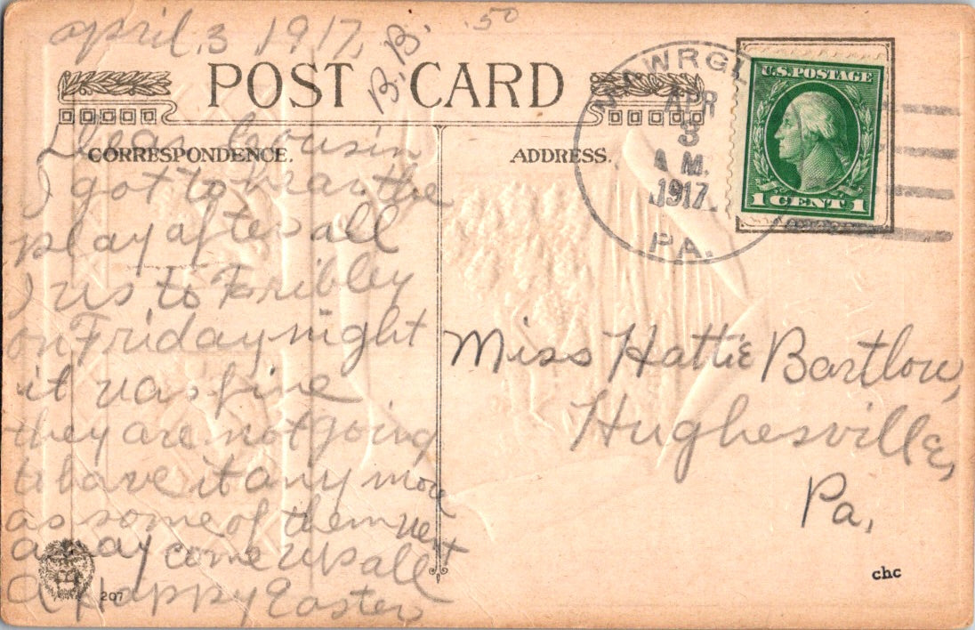 Vintage Postcard Kind Regards For Easter Posted 1917 US Postage One Cent