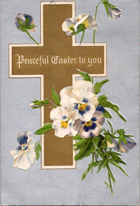 Vintage Postcard Flowers Cross A Peaceful Easter To You Posted US One Cent