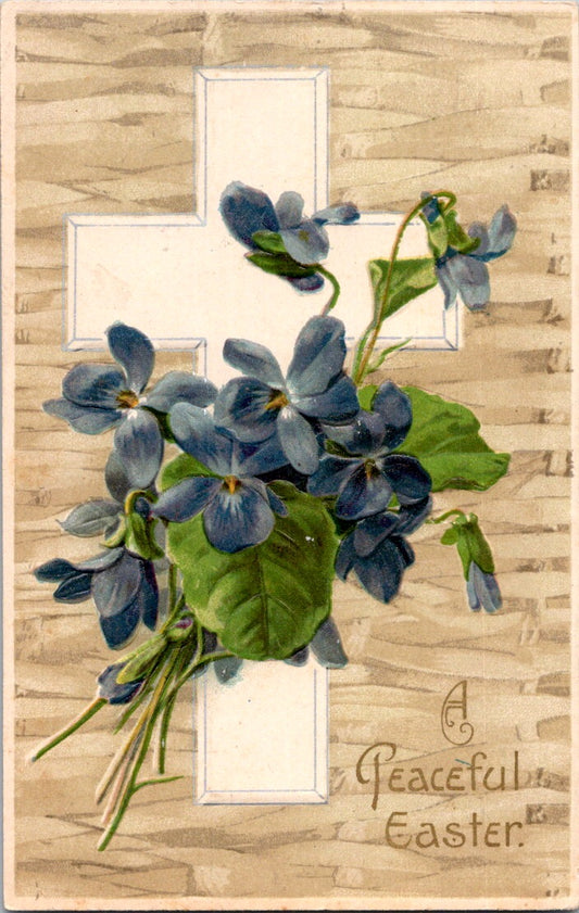 Vintage Postcard Flowers Cross A Peaceful Easter Posted 1907 US One Cent