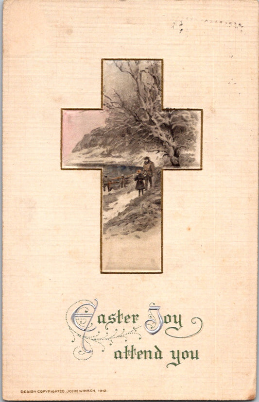 Vintage Postcard Cross Easter Joy Attend You Posted 1913 US One Cent