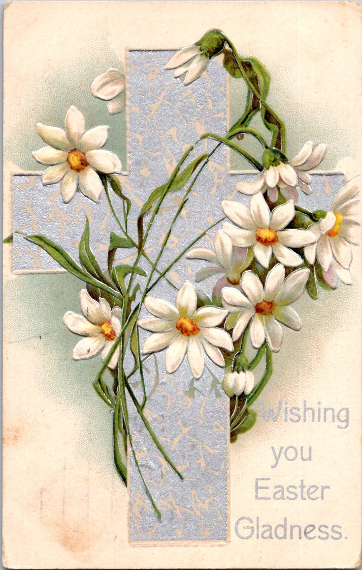 Vintage Postcard Cross Flowers Wishing You Easter Gladness Posted 1908 One Cent