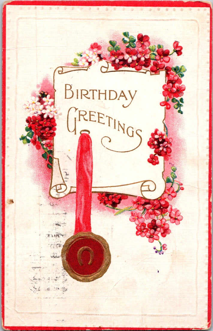 Vintage Postcard Flowers Birthday Greetings Posted 1910 US Postage One Cent