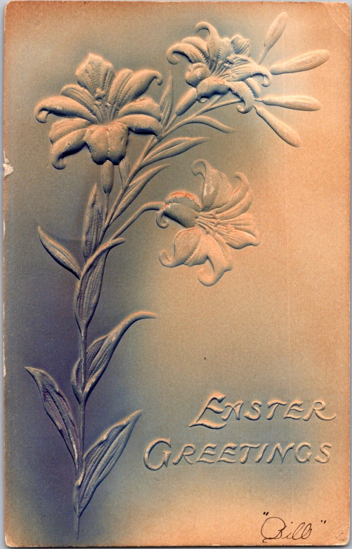 Vintage Postcard Flower Embossed Easter Greetings Posted 1907 One Cent