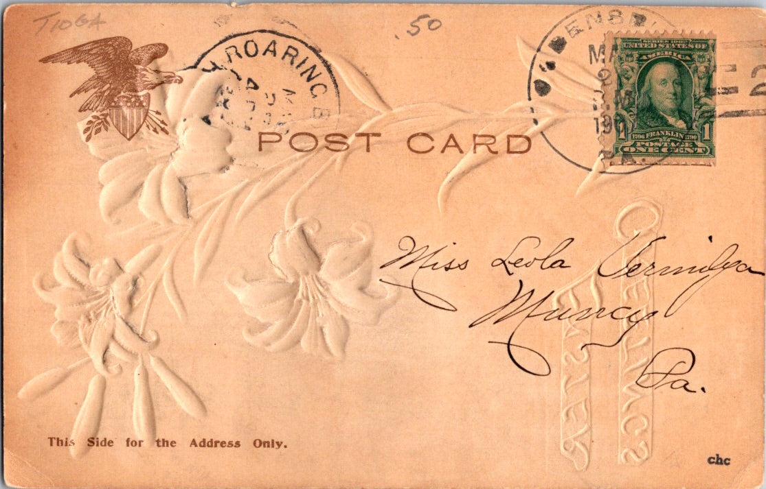 Vintage Postcard Flower Embossed Easter Greetings Posted 1907 One Cent