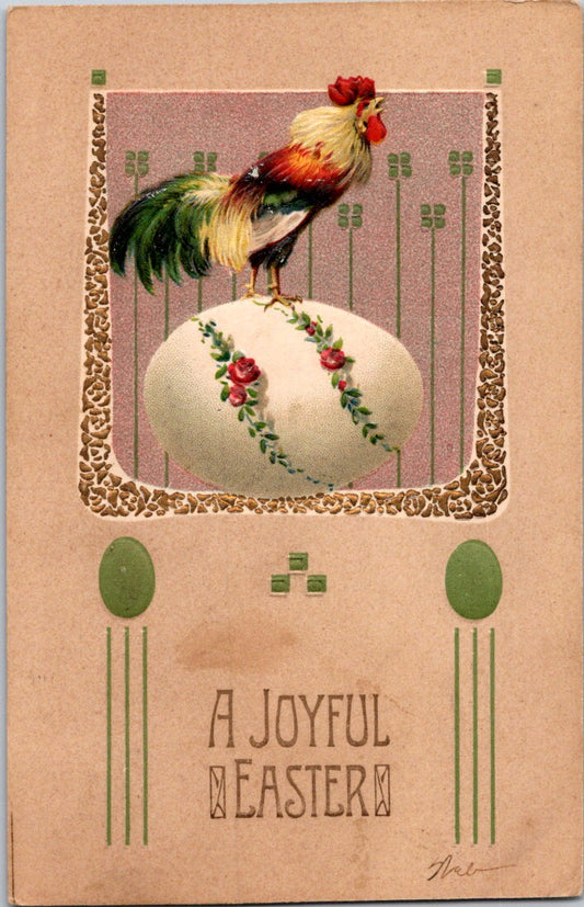 Vintage Postcard Rooster Egg A Joyful Easter Greetings Posted 1902 One Cent