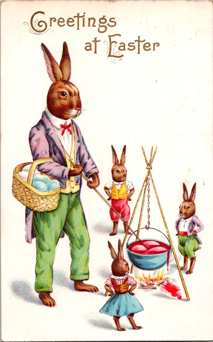 Vintage Postcard Family Of Rat Cooking Greetings At Easter Posted 1918 One Cent