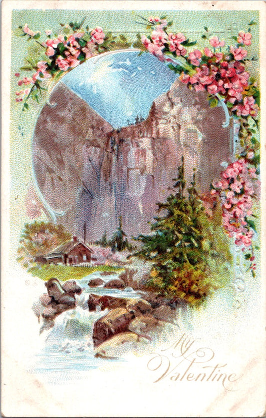 Vintage Postcard Flowers Falls To My Valentine Posted 1914 US Postage One Cent