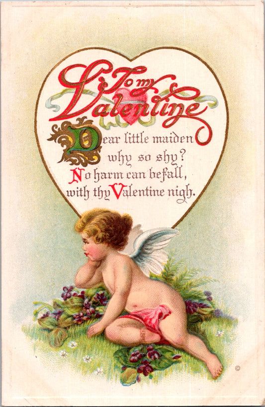 Vintage Postcard Cupid To My Valentine Greetings Unposted